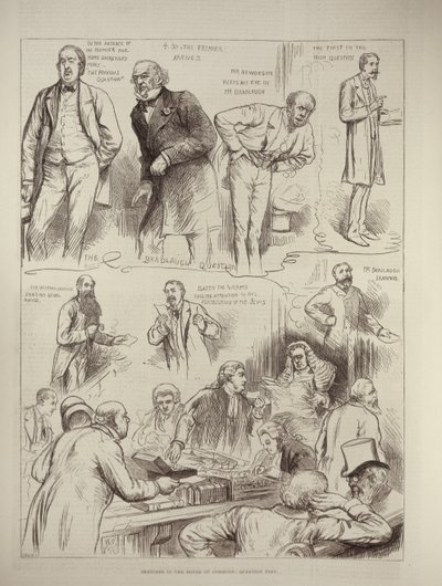 Schizzi nella Camera dei Comuni: tempo delle domande, da The Illustrated London News, 18 febbraio 1882 da English School